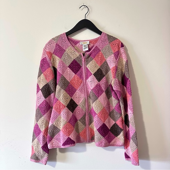 Talbots Sweaters - Vintage Crochet Zip Up Cardigan